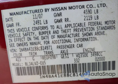 2008 Nissan Maxima 3.5 Se from USA, damaged, VIN 1N4BA41E88C814971